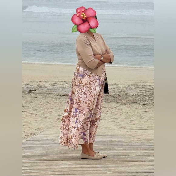 Gap Floral Linen-Blend Dip-Waist Midi Dress Sz L - Picture 9 of 15